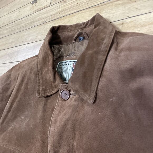 NEUTRAL TERRITORY Parka Leather Jacket Men M Brown Western Cowboy Button Coat 46 - Picture 7 of 16